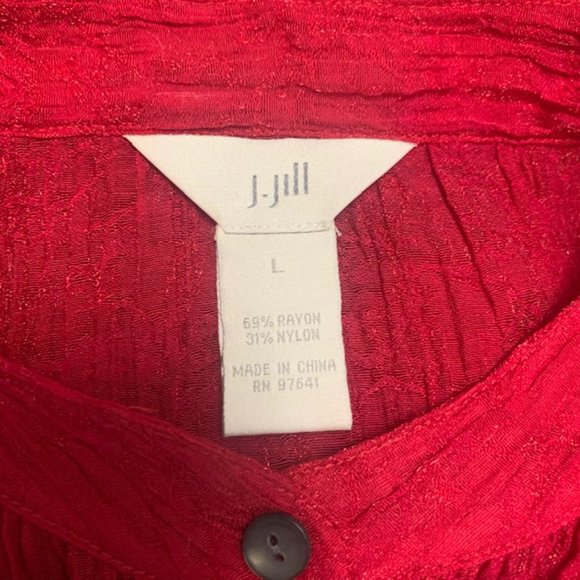 J. Jill Red Button Down Semi Sheer Blouse Size L - Picture 9 of 9